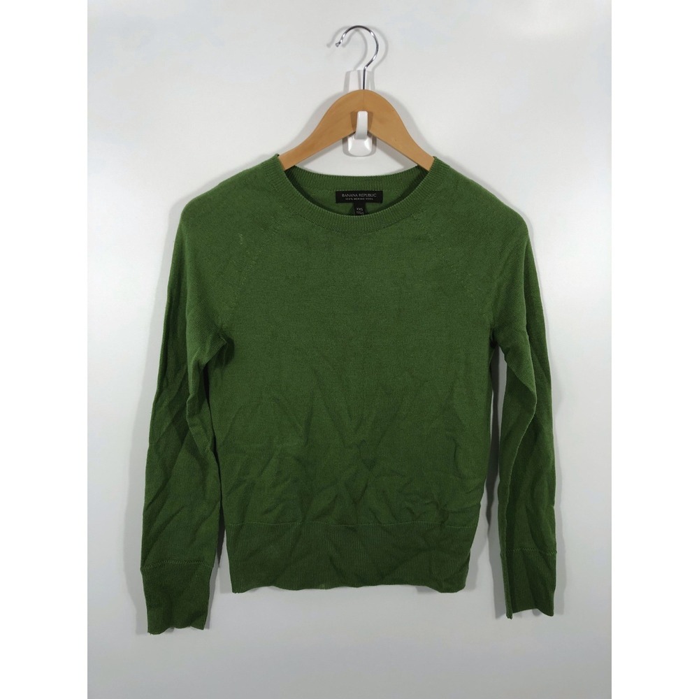Banana Republic 100% Merino Wool Crew Neck Sweater Womens XXS Green Minimalist